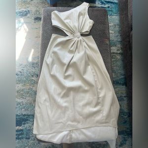 Cream Topshop One shoulder, faux leather midi dress